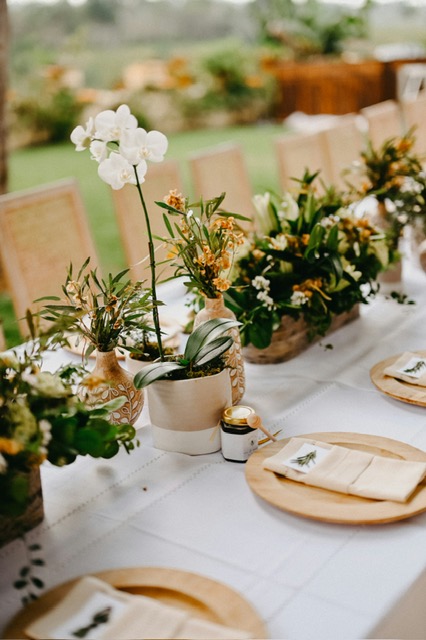 Warm beige floral event detail styled by Maison Lucia