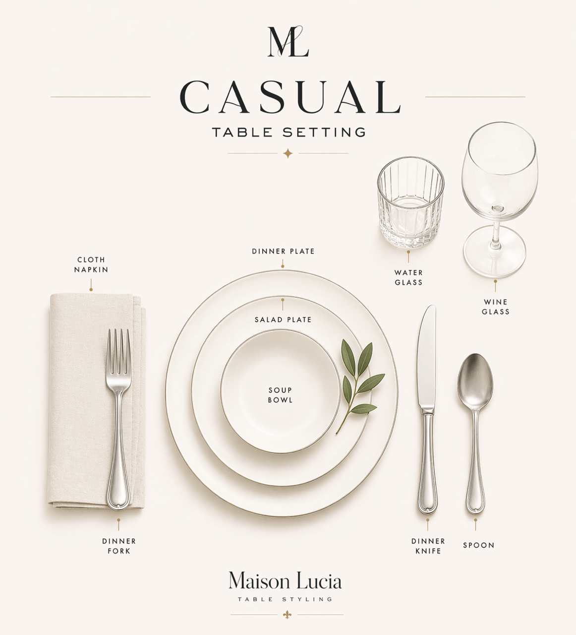 Casual elegant table setting by Maison Lucia