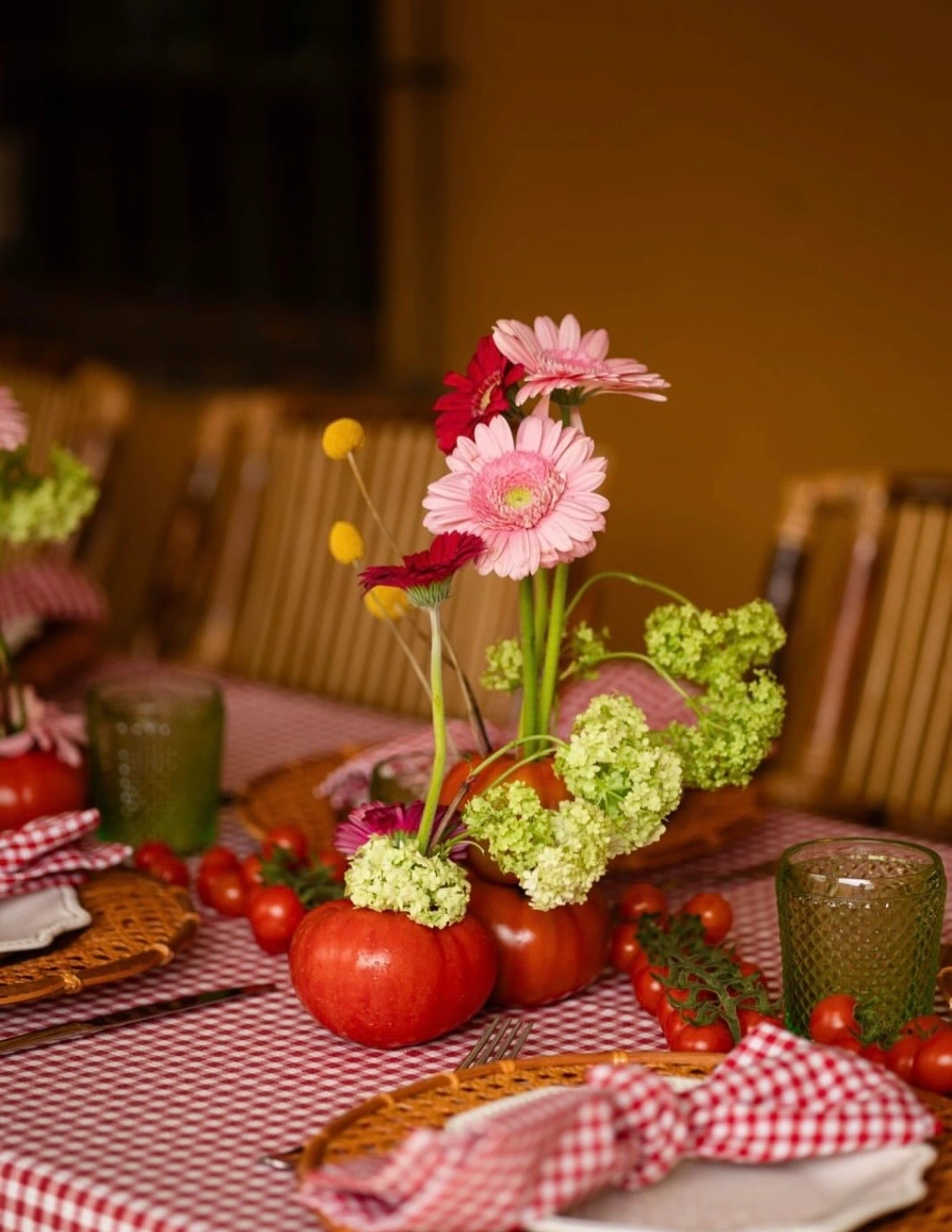 Luxury floral styling with warm gerbera tones for a South Florida celebration
