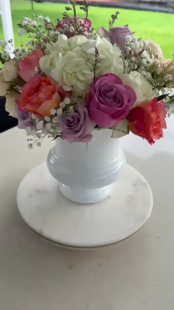 Purple peach and pink event florals for a Boca Raton celebration